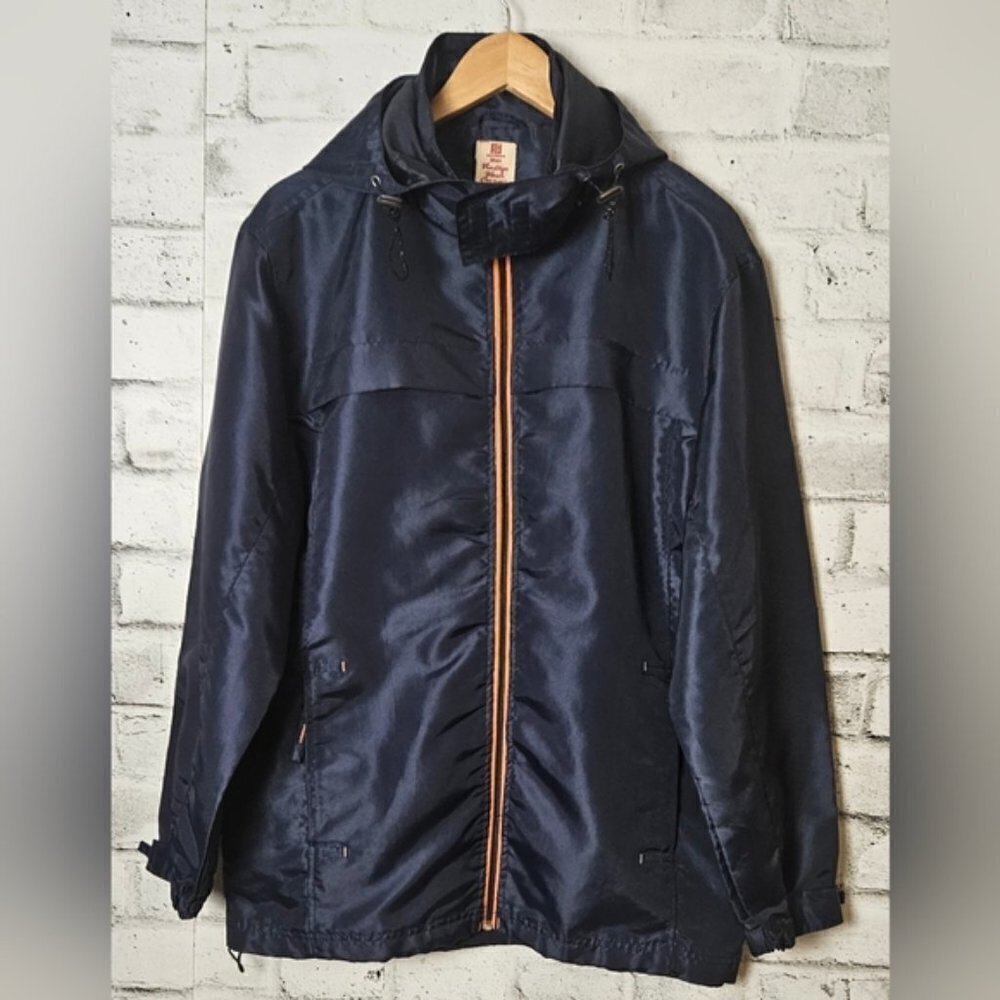 Vintage Wash Cargo Mens Windbreaker Jacket Large Navy Water Resistant Hooded